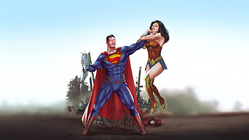 Superman Vs Wonder Woman Showdown, superman, wonder-woman, superheroes, artwork, art, digital-art, artstation HD wallpaper