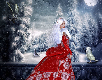 Good Night, winter, women, fantasy HD wallpaper