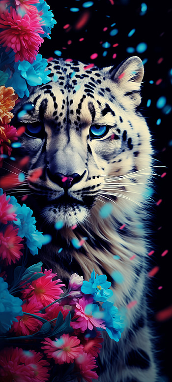 Snow Leopard Floral Majesty , Animal, snow leopard HD phone wallpaper