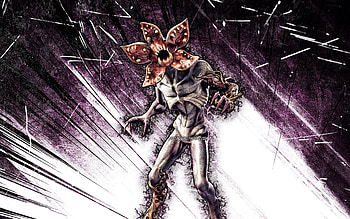 Demogorgon, grunge art, Fortnite Battle Royale, Fortnite characters, Demogorgon Skin, violet abstract rays, Fortnite, Demogorgon Fortnite HD wallpaper