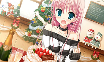 Azuma Yoru, winter, white, black, food, cake, anime girl, anime, christmas, hatsuyuki sakura HD wallpaper