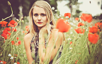 Blonde in Flowers, girl, , blonde, flower HD wallpaper