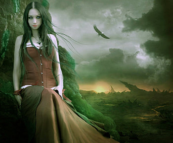 Alone, girl, sky, fantasy HD wallpaper