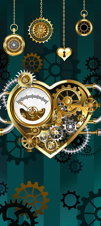 Gold Cogwheel, badge, beautiful, electric blue, premium, Clock, heart, Golden HD phone wallpaper