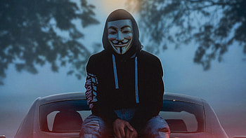 Man Wearing Guy Fawkes Mask While Sitting On Car , mask, anonymus, graphy HD wallpaper