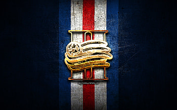 New England II FC, golden logo, USL League One, blue metal background, american soccer club, New England II logo, soccer, New England II HD wallpaper