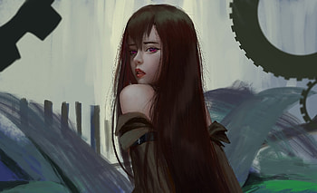Girl, artwork, long hair, dark, fantasy HD wallpaper