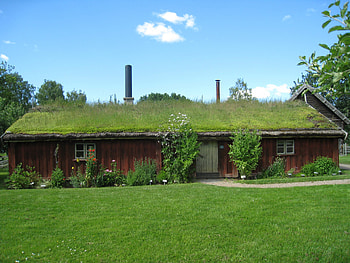 Old House, old, lawn, house, clouds, trees, sky, flowers, grass-roof HD wallpaper