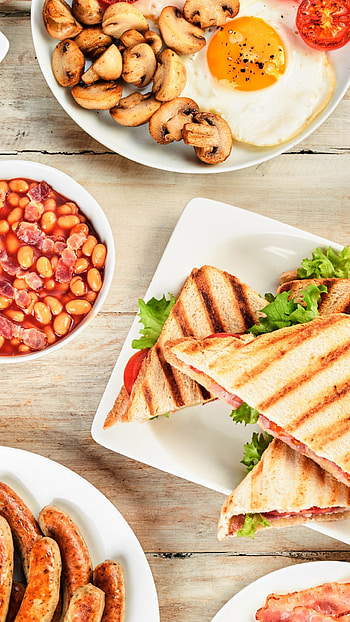Breakfast sausage sandwich, Bacon food HD phone wallpaper