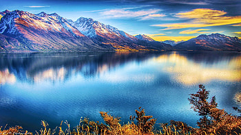 Moke Lake, New Zealand, clouds, autumn, landscape, trees, sky, water, mountains, reflections HD wallpaper