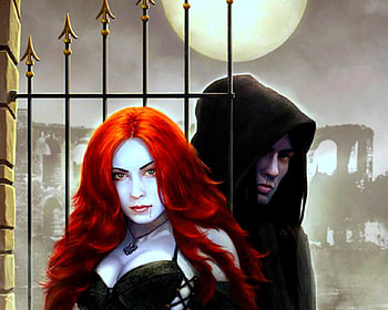 The Messenger, moon, fantasy, man, hood, goth, redhead, woman HD wallpaper