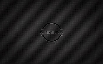 Nissan carbon logo, , grunge art, carbon background, creative, Nissan black logo, cars brands, Nissan logo, Nissan HD wallpaper