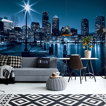 Skyline Mural, Travels, City skyline at night, Wall mural HD phone wallpaper