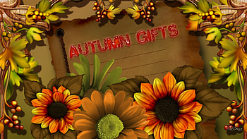 Autumn Gifts, brown, leaves, papr, firefox persona, fall, autumn, flowers, orange HD wallpaper