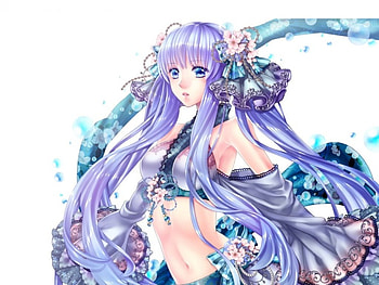 Dancer, purple hair, cute, long hair, 3d, cg, water, female, plain, sexy, white, blue eyes, hot, girl, anime girl, simple, anime, realistic, bubbles HD wallpaper