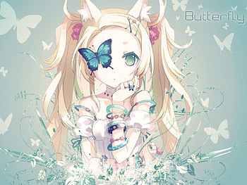 Butterflies, blue, girl, anime, bugs HD wallpaper