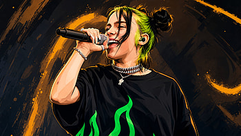 Neon-Green Voice — Concert, Billie Eilish, Singer, Micro, Stage, Music HD wallpaper