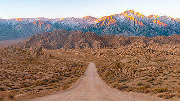 Morning Light over Alabama Hills, California, landscape, sky, road, usa, clouds HD wallpaper