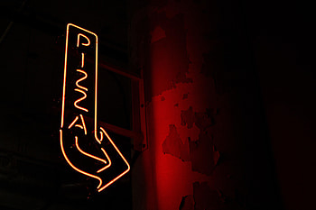 Pizza, Words, Neon, Inscription, Pointer HD wallpaper
