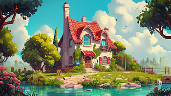 Enchanting Fairytale Cottage, house, cottage, landscape, nature, whimsical HD wallpaper