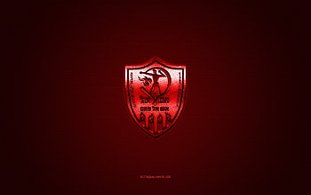 Hapoel Umm al-Fahm FC, Israeli football club, Liga Leumit, red logo, red carbon fiber background, football, Umm al-Fahm, Israel, Hapoel Umm al-Fahm FC logo HD wallpaper