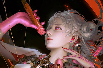 Singer, frumusete, art, gorgeous, girl, superb, pink, huang guangjian, fantasy, red, face, luminos, micro HD wallpaper