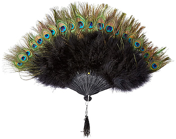 Hand fan, black, white, feather, paun, green, peacock, evantai HD wallpaper