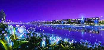 Beautiful beach front, blue, sea, cenic, train, beach, lights, scenic, nature, flowers, sky, ocean HD wallpaper