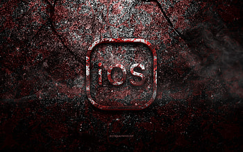 iOS logo, grunge art, iOS stone logo, red stone texture, iOS, grunge stone texture, iOS emblem, iOS 3d logo HD wallpaper