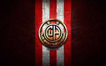 Union Huaral FC, golden logo, Liga 1 Apertura, red metal background, football, peruvian football club, Union Huaral logo, soccer, CS Union Huaral, Club Sport Union Huaral HD wallpaper