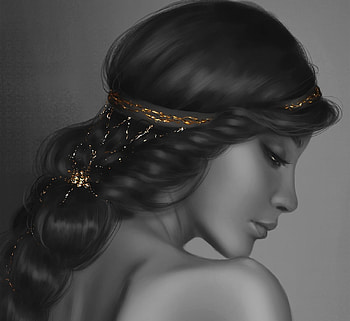 Princess, silver foxxx, black, white, fantasy, art, face, bw, golden, girl HD wallpaper