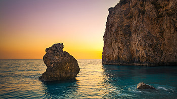 Sea Boulders Sky Sunrise, sky, sunrise, nature, sea HD wallpaper