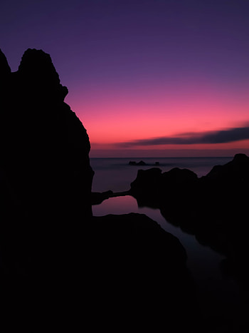 Sunset, Sky, Sea, Rocks, Horizon, Dark HD phone wallpaper