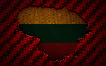 Lithuania map, , European countries, Lithuanian flag, red carbon background, Lithuania map silhouette, Lithuania flag, Europe, Lithuanian map, Lithuania, flag of Lithuania HD wallpaper