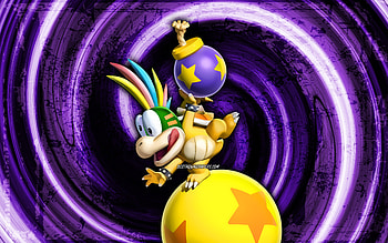 Lemmy Koopa, violet grunge background, vortex, Super Mario, cartoon dinosaur, Super Mario characters, Super Mario Bros, Lemmy Koopa Super Mario HD wallpaper