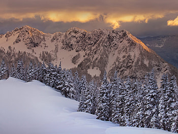 Winter, snow, clouds, sky, nature, mountains, tree HD wallpaper