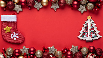 Santa Claus Sock Christmas Tree Red Silver Glitter Decoration Balls Stars Christmas HD wallpaper