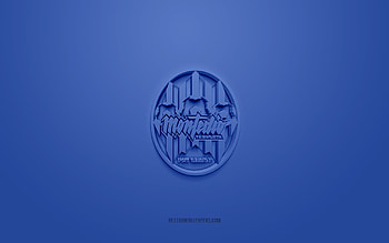 Montedio Yamagata, creative 3D logo, blue background, J2 League, 3d emblem, Japan Football Club, Yamagata, Japan, 3d art, football, Montedio Yamagata 3d logo HD wallpaper