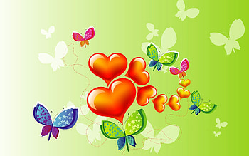 Butterflies and hearts, blue, spring, orange, valentine, butterfly, abstract, green, vector, card, heart HD wallpaper