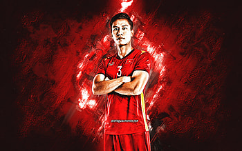 Que Ngoc Hai, Vietnam national football team, Vietnamese footballer, portrait, red stone background, Vietnam, soccer HD wallpaper