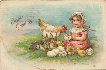 :), pink, card, easter, girl, child, copil, egg, chicken, bunny, vintage HD wallpaper
