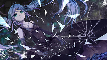 Hatsune Miku, awesome, artistic, nice, digital, cg, hatsune, glass, aqua eyes, broken glass, blue eyes, art, twintail, blue hair, girl, singer, aqua, cute girl, anime girl, anime, fantasy, pretty, shattered, twin tail, virtual, cleavage, black, song, cute, vocaloid, dress, beauty, black dress, miku, music, vocaloids, crying, original, amazing, stunning, program, beautiful, diva, dark, aqua hair, cool, idol HD wallpaper