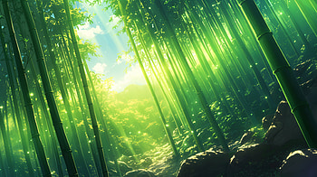 Majestic Bamboo Grove: Anime Forest, anime forest, bamboo, forest, sunlight, nature HD wallpaper