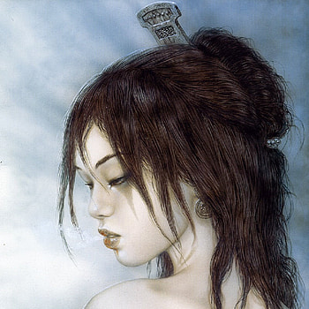Dead Moon, artwork, abstract, moon, fantasy, luis royo, female HD wallpaper