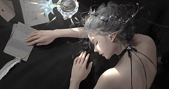 Elf Fantasy Girl Sleeping On Table , elf, fantasy-girls, artist, artwork, digital-art, deviantart HD wallpaper