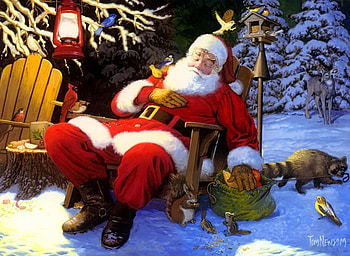 Audubon Santa, night, winter, dreams, art, painting, snow, christmas, trees, evening, santa, sleep HD wallpaper