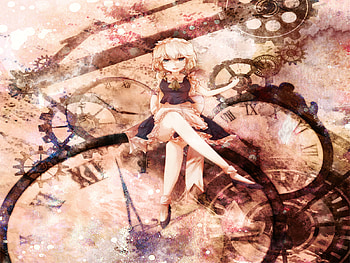 Izayoi Sakuya, cute, cross leg, sitting, watch, female, sweet, time michine, alone, smile, hot, headdres, anime girl, time, pretty, cool, touhou, time future HD wallpaper