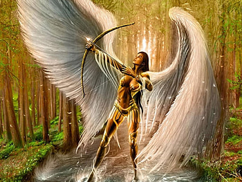 Angel of love, cupid, wings, arrows, forest HD wallpaper