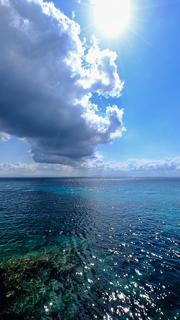 Blue sea clouds, Sunny day HD phone wallpaper