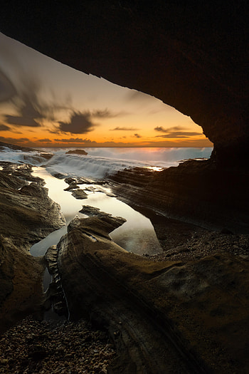 Nature, Sea, Waves, Shore, Bank, Cave HD phone wallpaper
